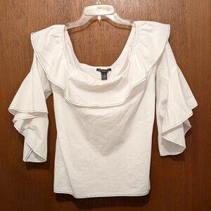 INC White Ruffled Off Shoulder Top M